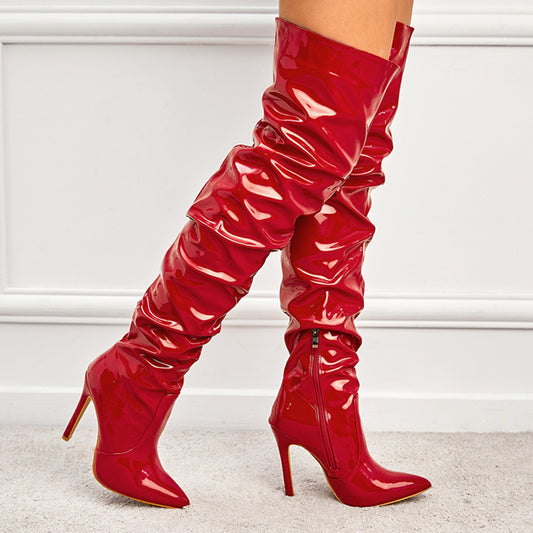 Bottes cuissardes femme à talon haut, vue de profil