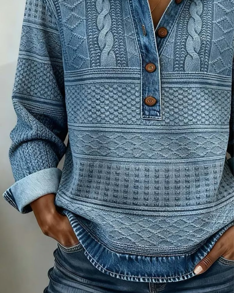 Sylvain | Haut maille effet denim col polo