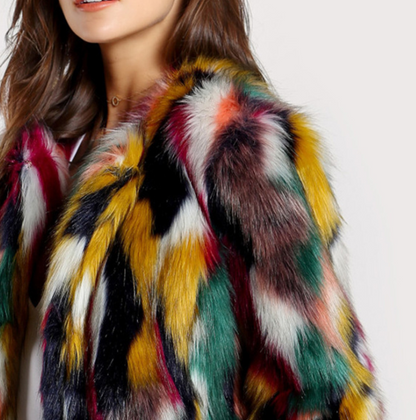 Manteau femme en fausse fourrure multicolore, manches longues