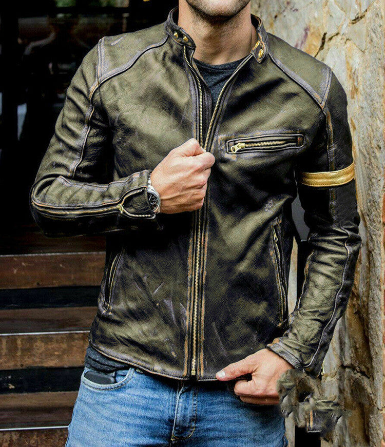 Veste motard homme punk zippée sans capuche sur fond neutre