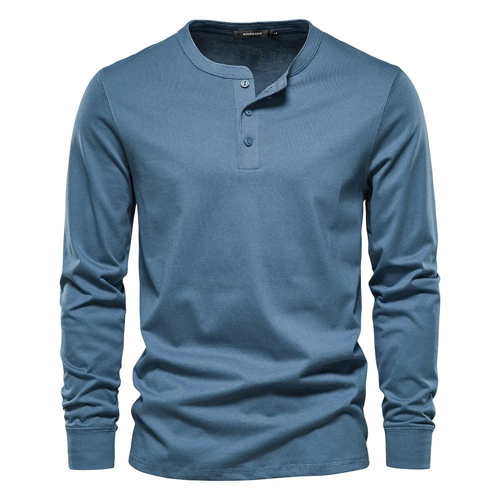 T-shirt homme à col tunisien manches longues - bleu clair