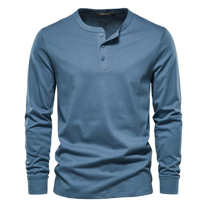 T-shirt homme à col tunisien manches longues - bleu clair