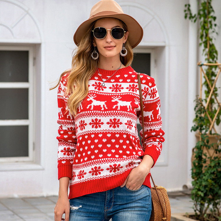 Pull de Noël femme blanc à motif flocons de neige