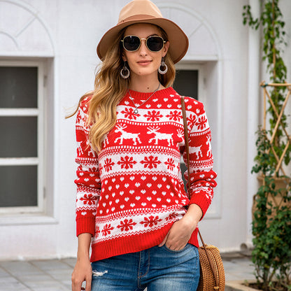 Pull de Noël femme blanc à motif flocons de neige