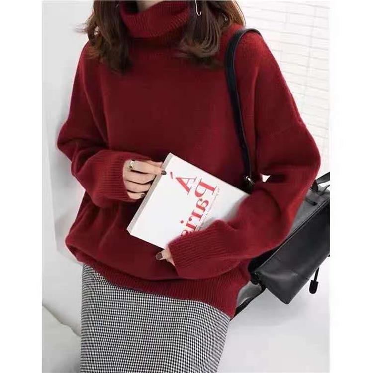 Pull col roulé femme oversize - rouge