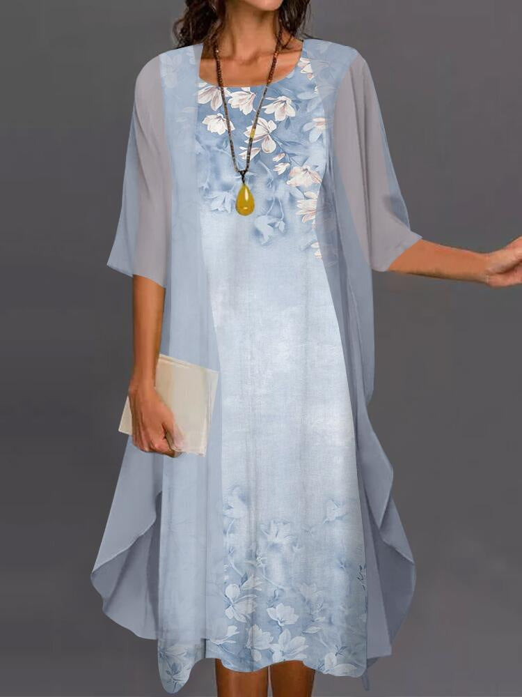 Ensemble deux pièces femme robe et kimono floral - bleu