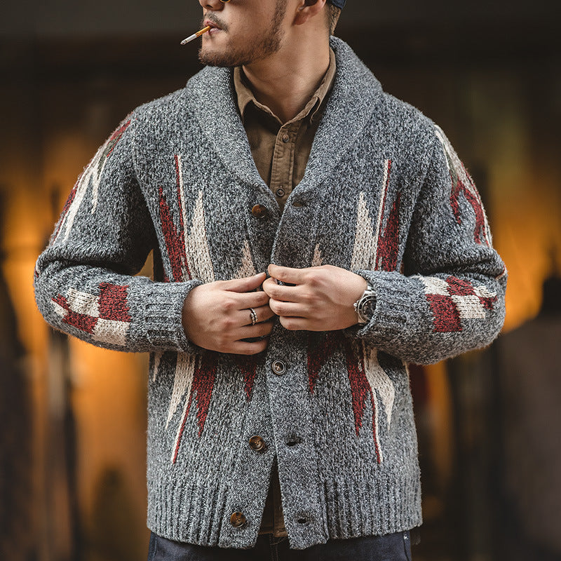Cardigan homme gris foncé en maille col revers