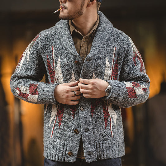 Cardigan homme gris foncé en maille col revers
