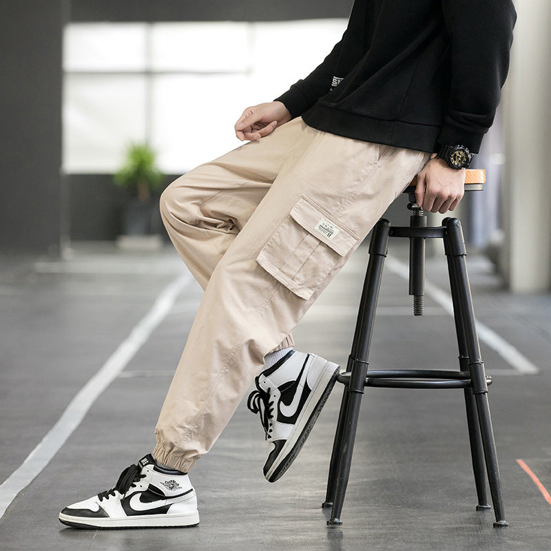Pantalon cargo homme ample multi-poches en coton