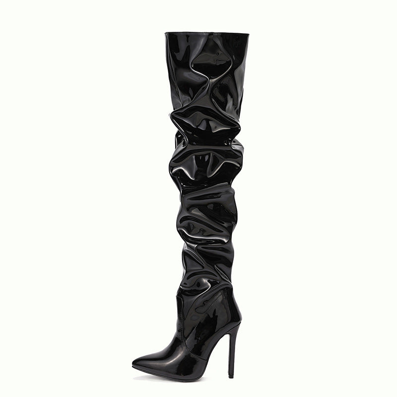 Bottes cuissardes femme à talon haut, vue de profil