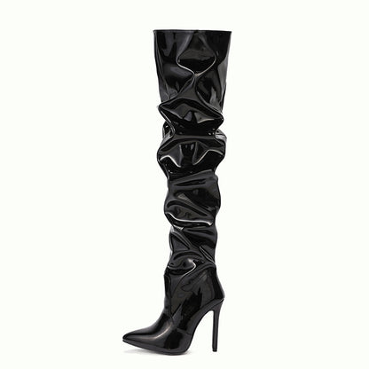 Bottes cuissardes femme à talon haut, vue de profil