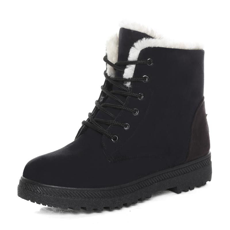 Bottines d'hiver femme doublées à lacets, tige haute