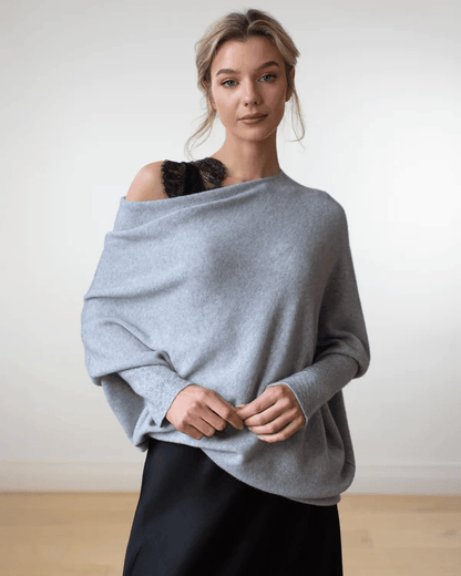 Pull femme à coupe asymétrique - gris clair