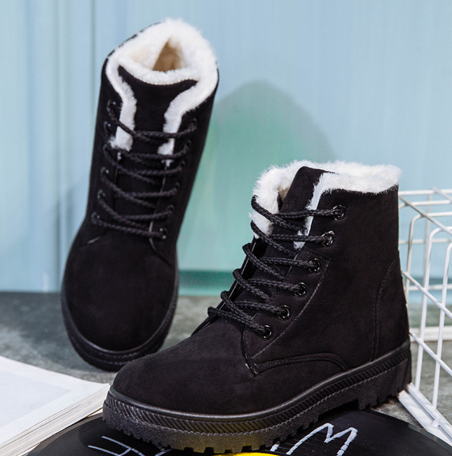 Bottes de neige femme plates à tige haute en tissu