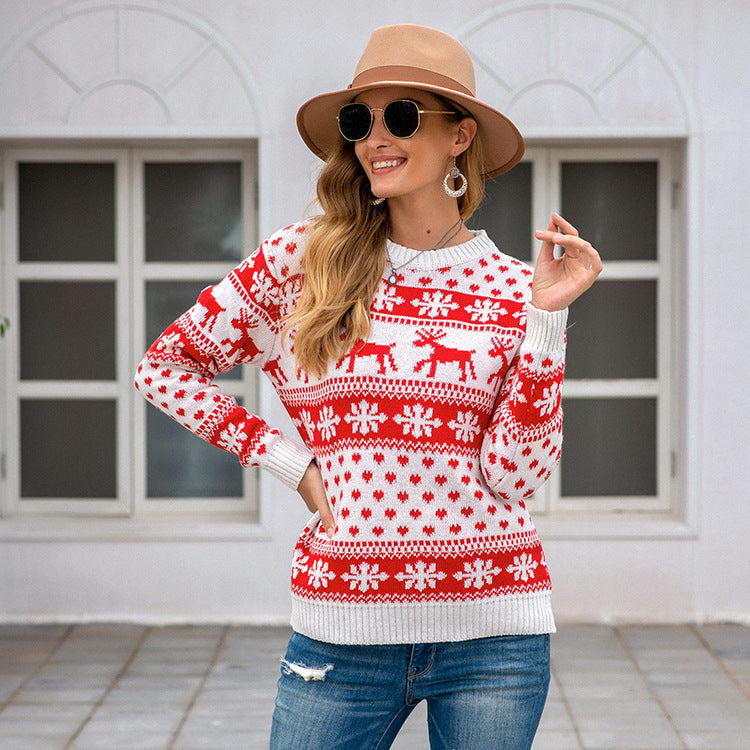 Pull de Noël femme blanc à motif flocons de neige