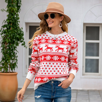 Pull de Noël femme blanc à motif flocons de neige