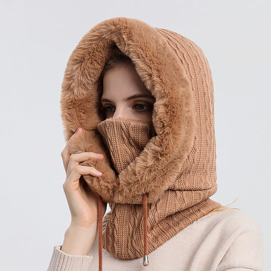 Bonnet d'hiver femme avec écharpe intégrée