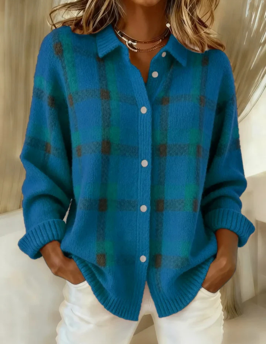 Cardigan femme oversize à carreaux et boutons