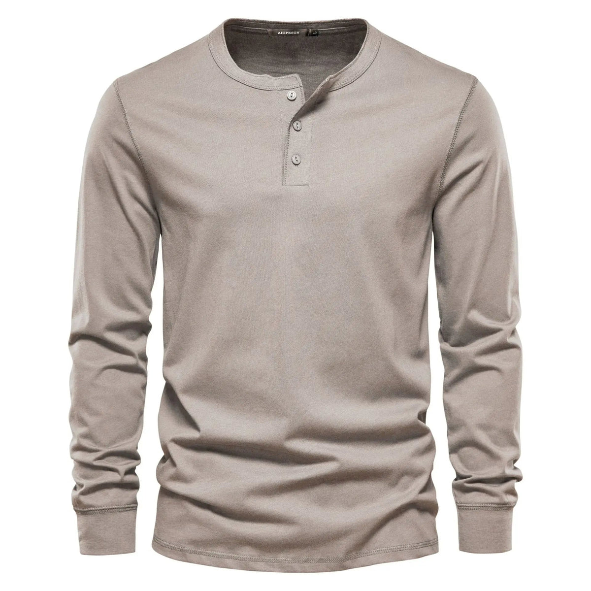 T-shirt homme à col tunisien manches longues - beige