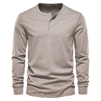 T-shirt homme à col tunisien manches longues - beige