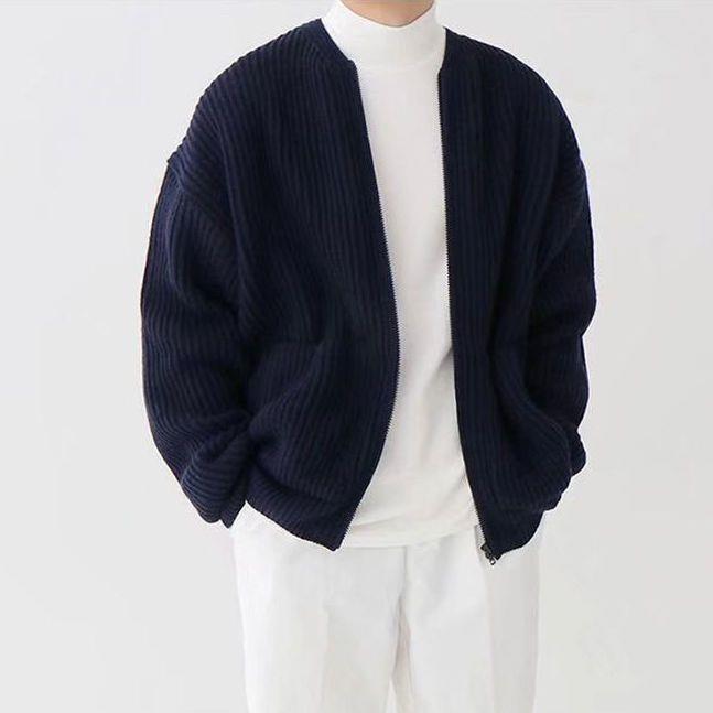 Cardigan zippé homme à col montant en maille