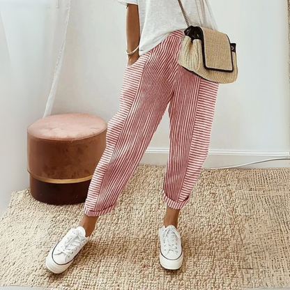 Élise | Pantalon Femme Rayé en Lin Léger