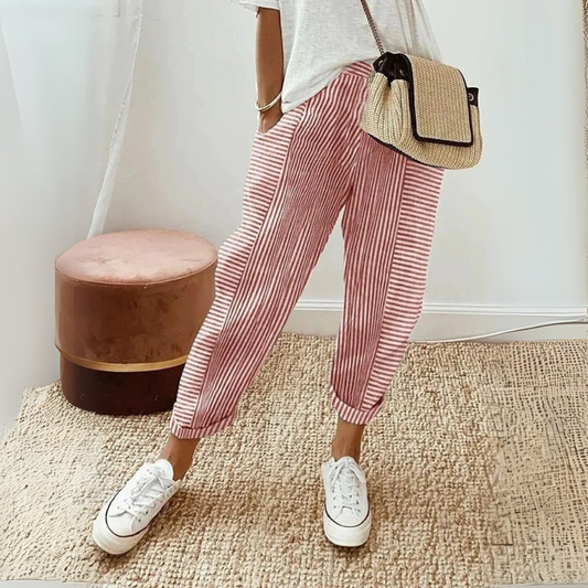 Élise | Pantalon Femme Rayé en Lin Léger