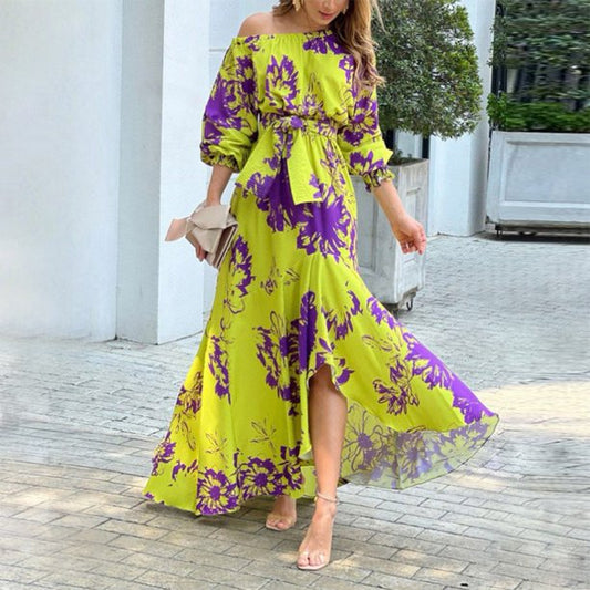 Nina | Robe Longue Bohème Fleurie à Ceinture
