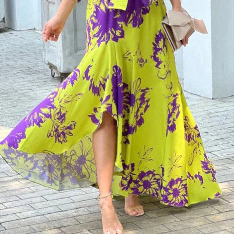 Nina | Robe Longue Bohème Fleurie à Ceinture