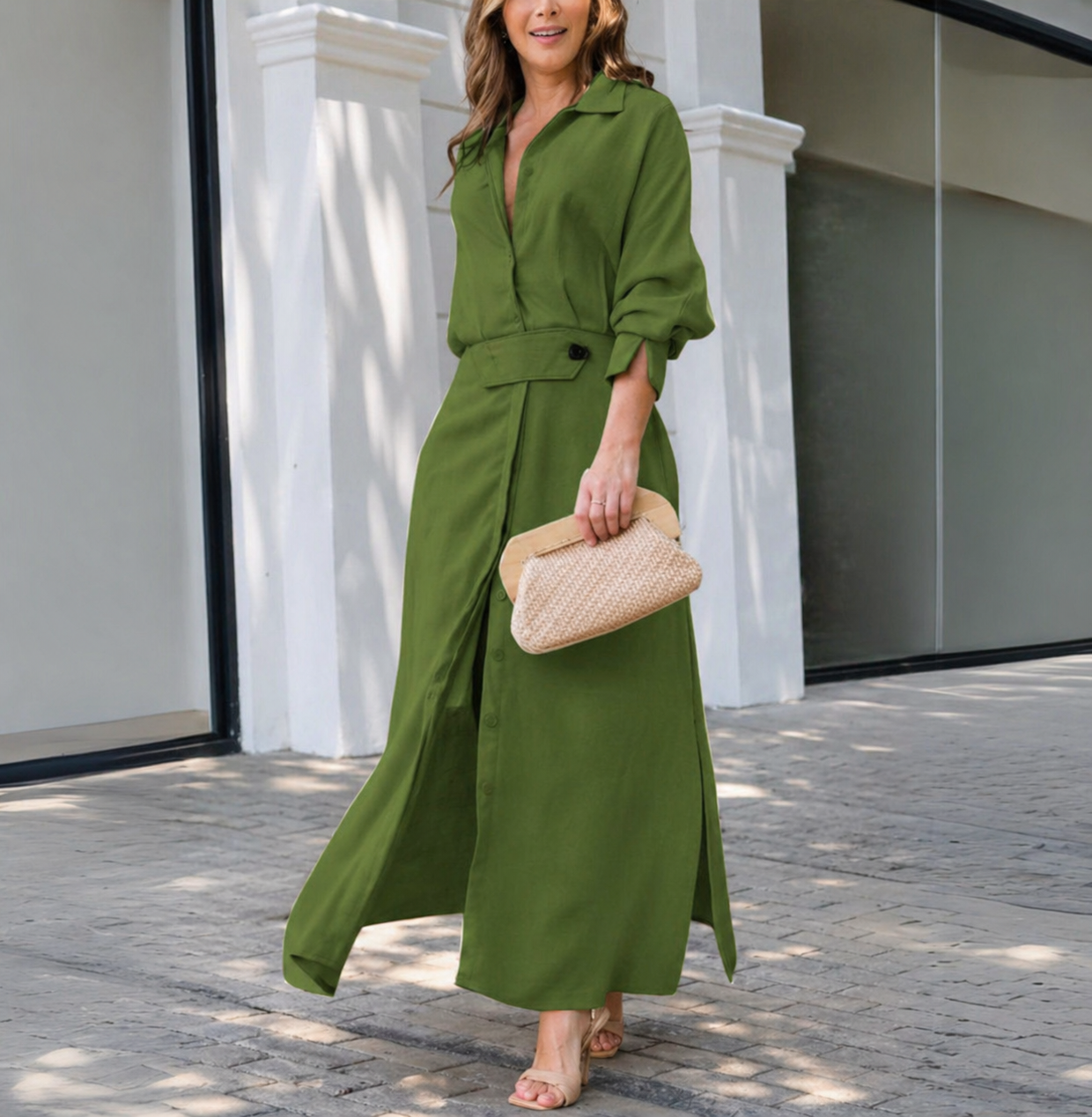 Alice | Robe Maxi Élégante à Col Chemise