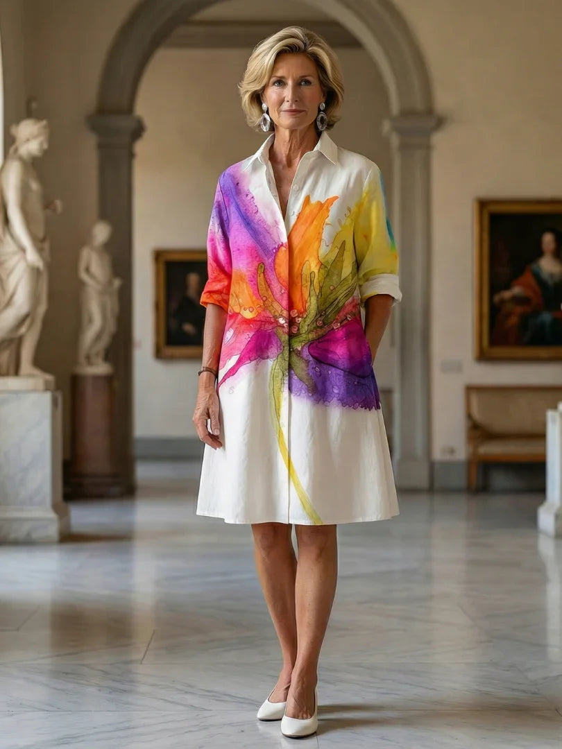 Lou | Robe Chemise Midi en Lin Imprimée