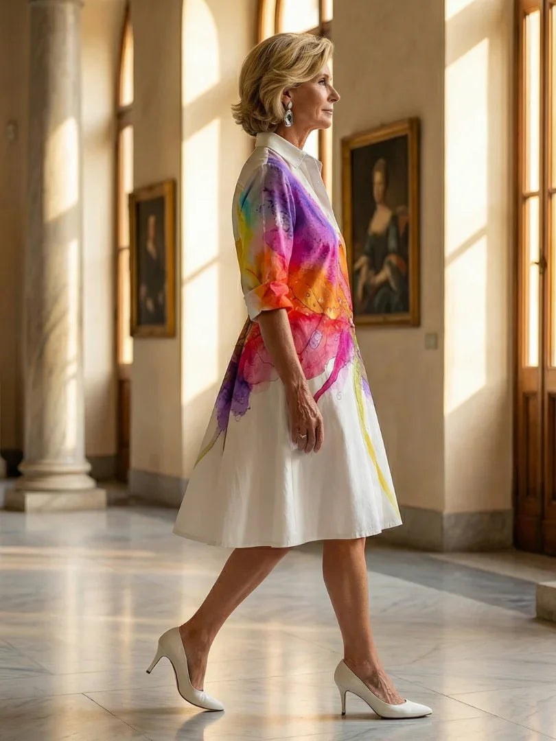 Lou | Robe Chemise Midi en Lin Imprimée
