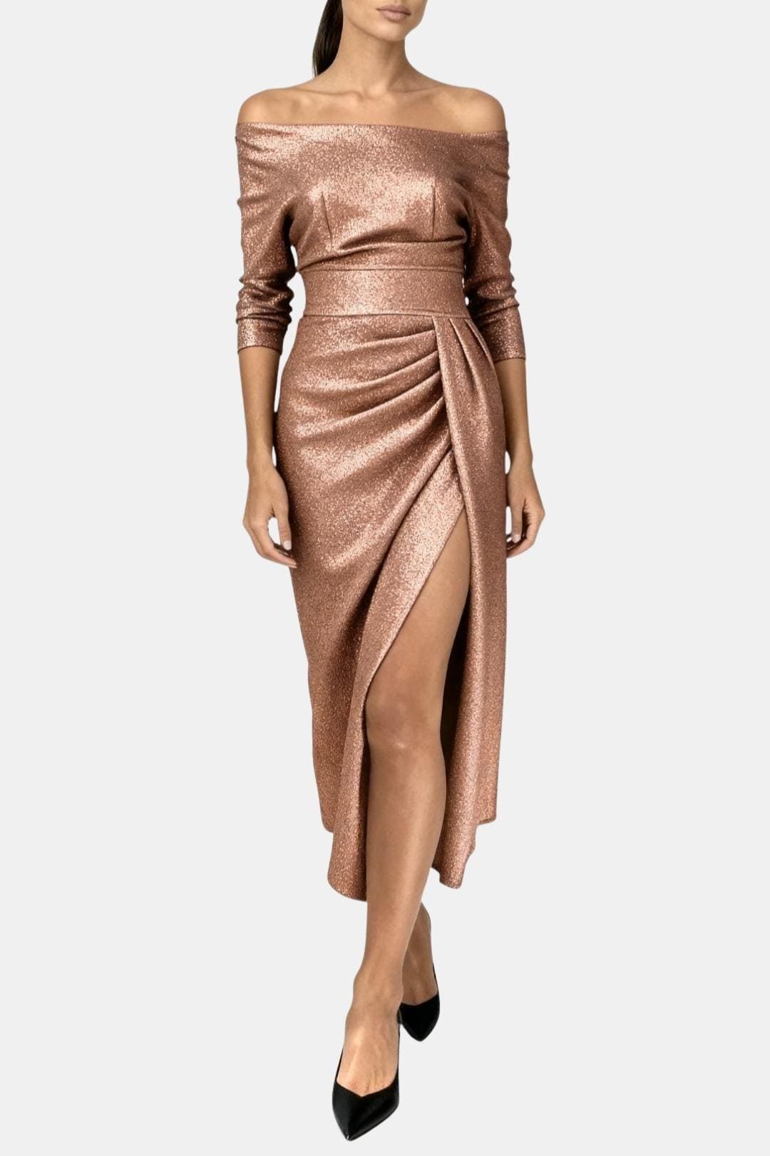 Louise | Robe Longue Drapée Épaules Dénudées