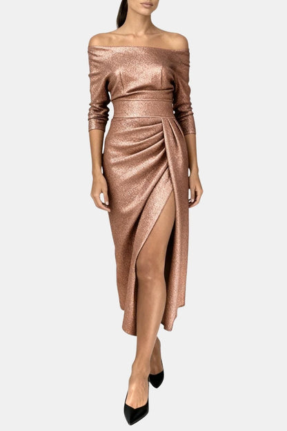 Louise | Robe Longue Drapée Épaules Dénudées