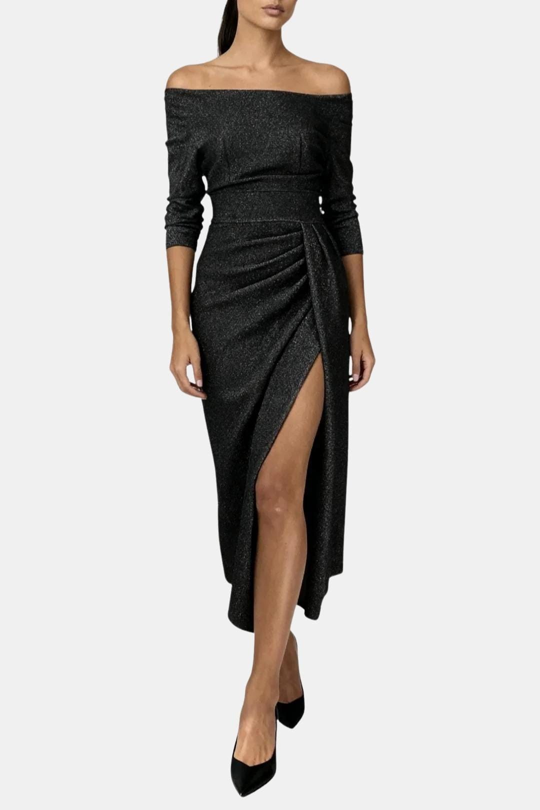 Louise | Robe Longue Drapée Épaules Dénudées