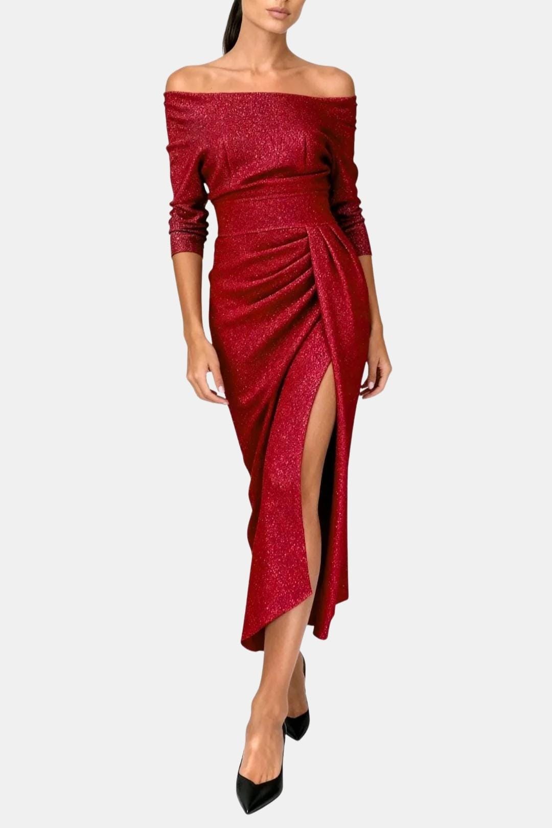 Louise | Robe Longue Drapée Épaules Dénudées