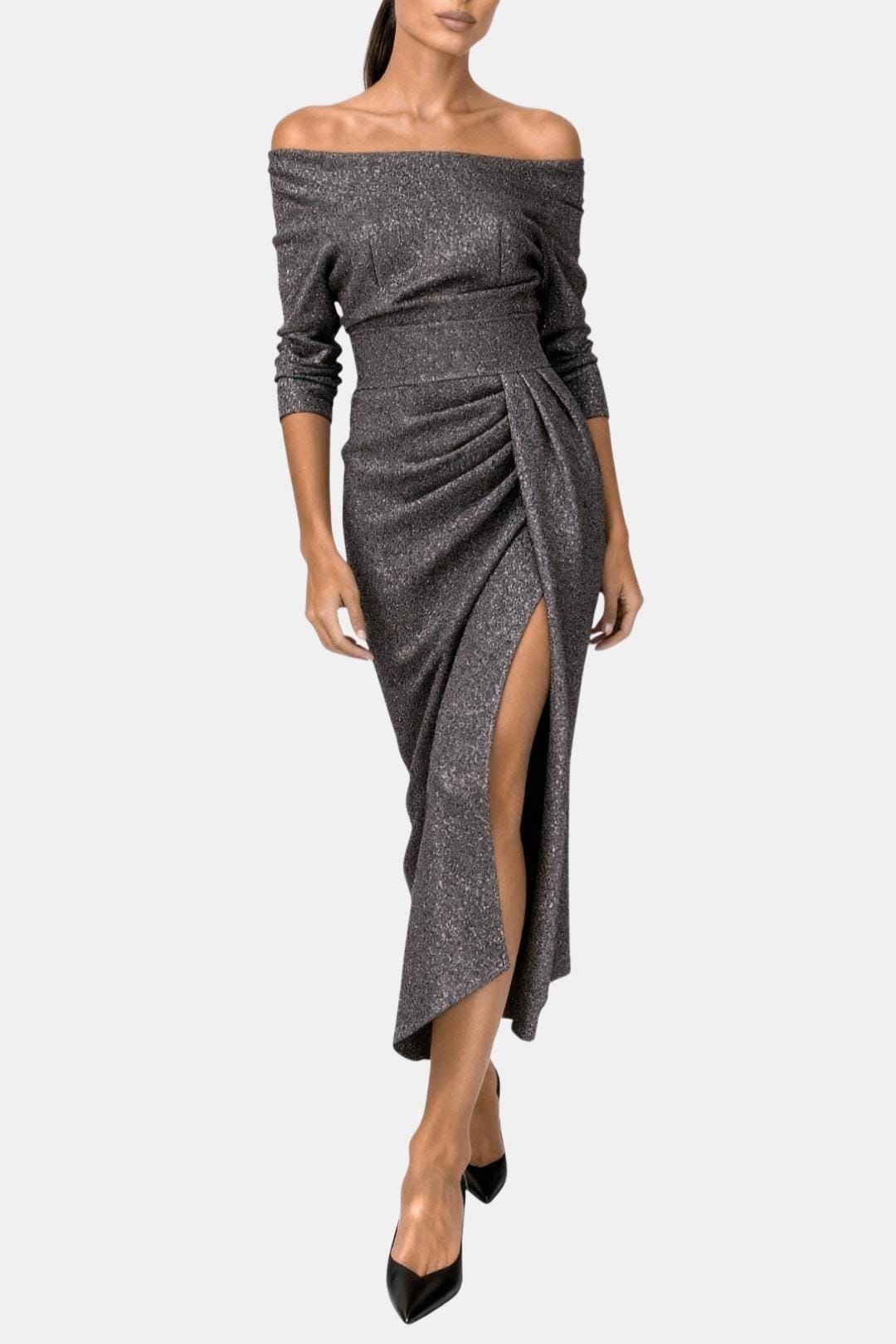 Louise | Robe Longue Drapée Épaules Dénudées