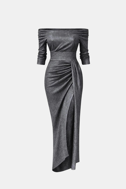 Louise | Robe Longue Drapée Épaules Dénudées