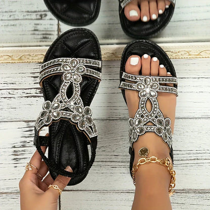 Élodie | Sandales Bohèmes à Strass Floraux
