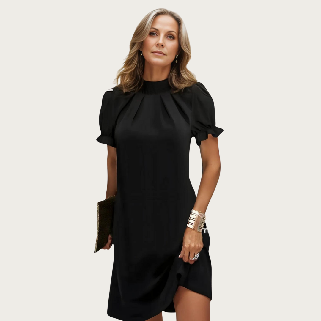 Clémence | Robe Chic Femme à Col Montant et Manches Bouffantes