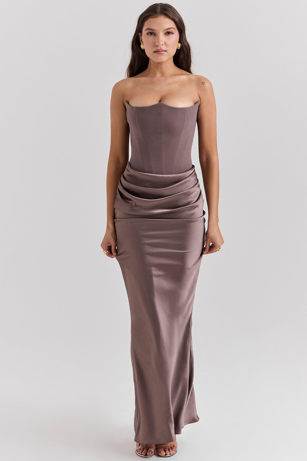 Romane | Robe Longue Bustier Femme à Taille Drapée