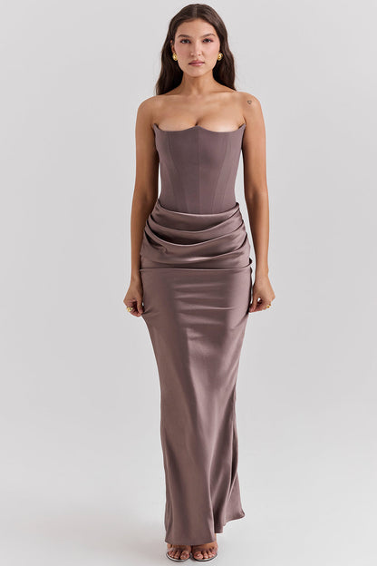 Romane | Robe Longue Bustier Femme à Taille Drapée