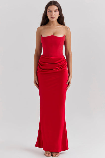 Romane | Robe Longue Bustier Femme à Taille Drapée