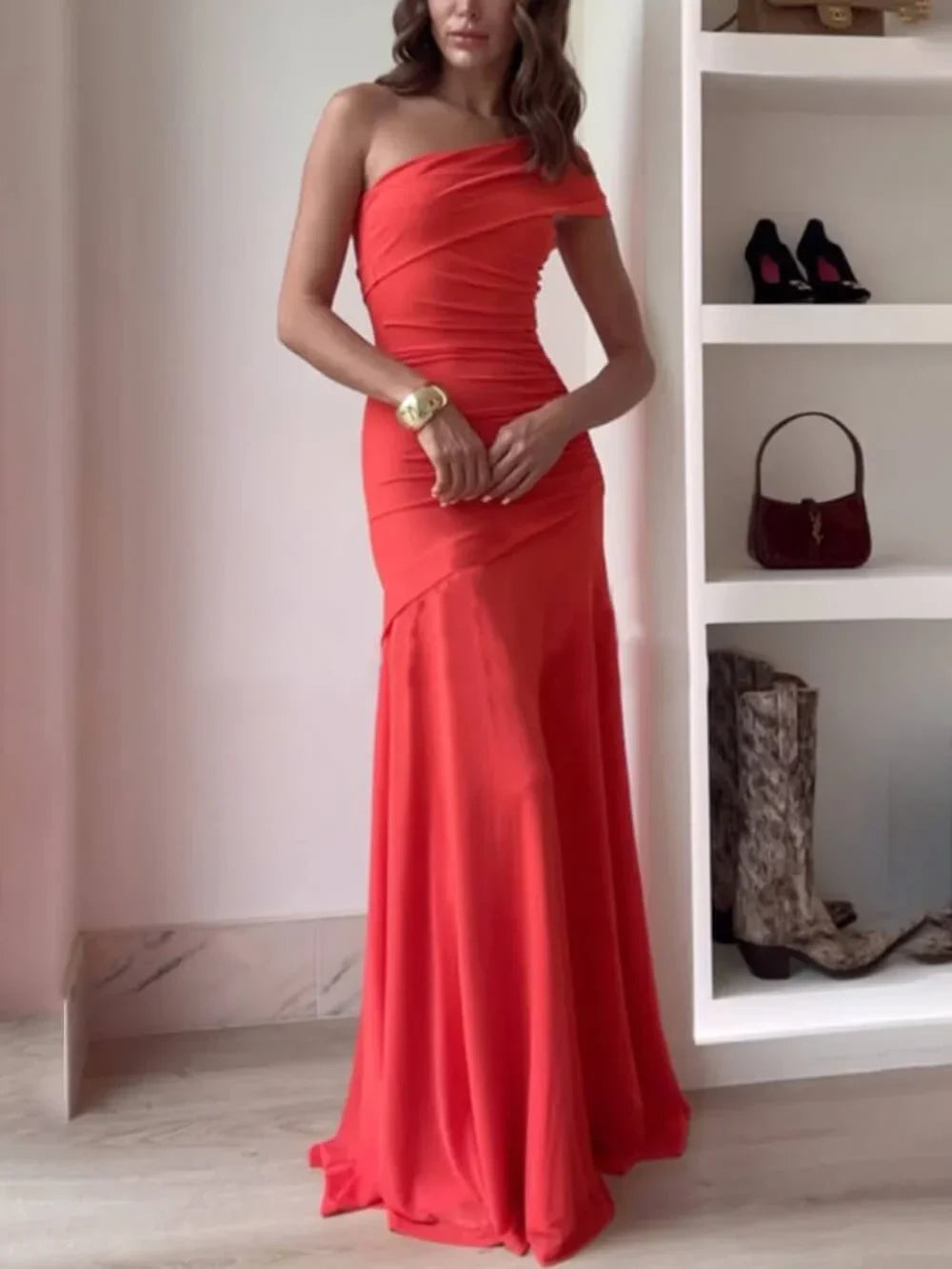 Léna | Robe Longue Femme Asymétrique à Drapé Raffiné