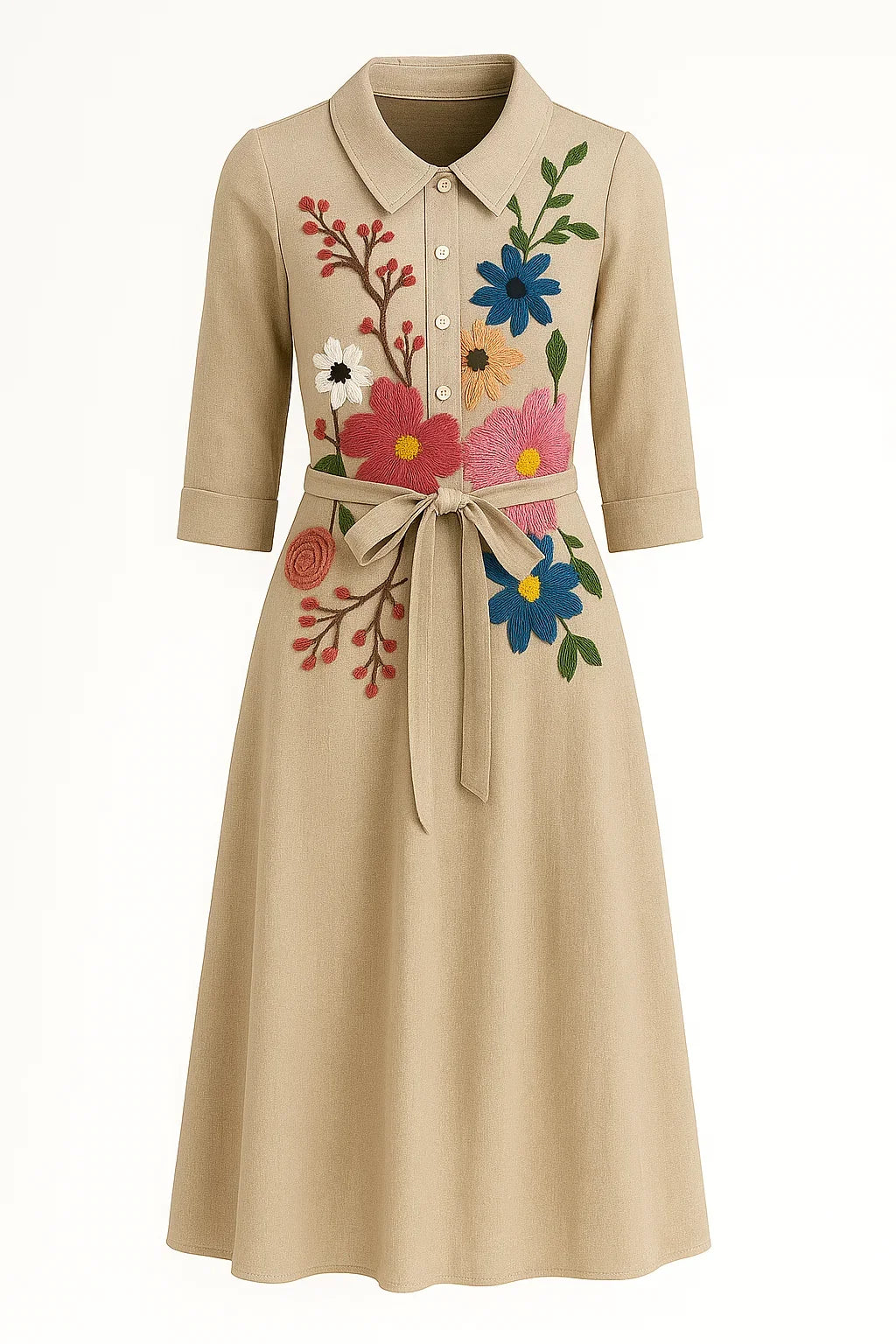 Robe imprimée motifs botaniques en coton et lin