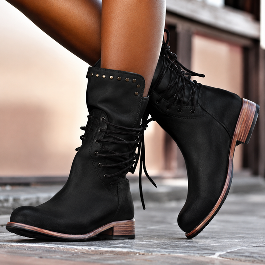 Bottines à lacets femme avec clous et talon bloc