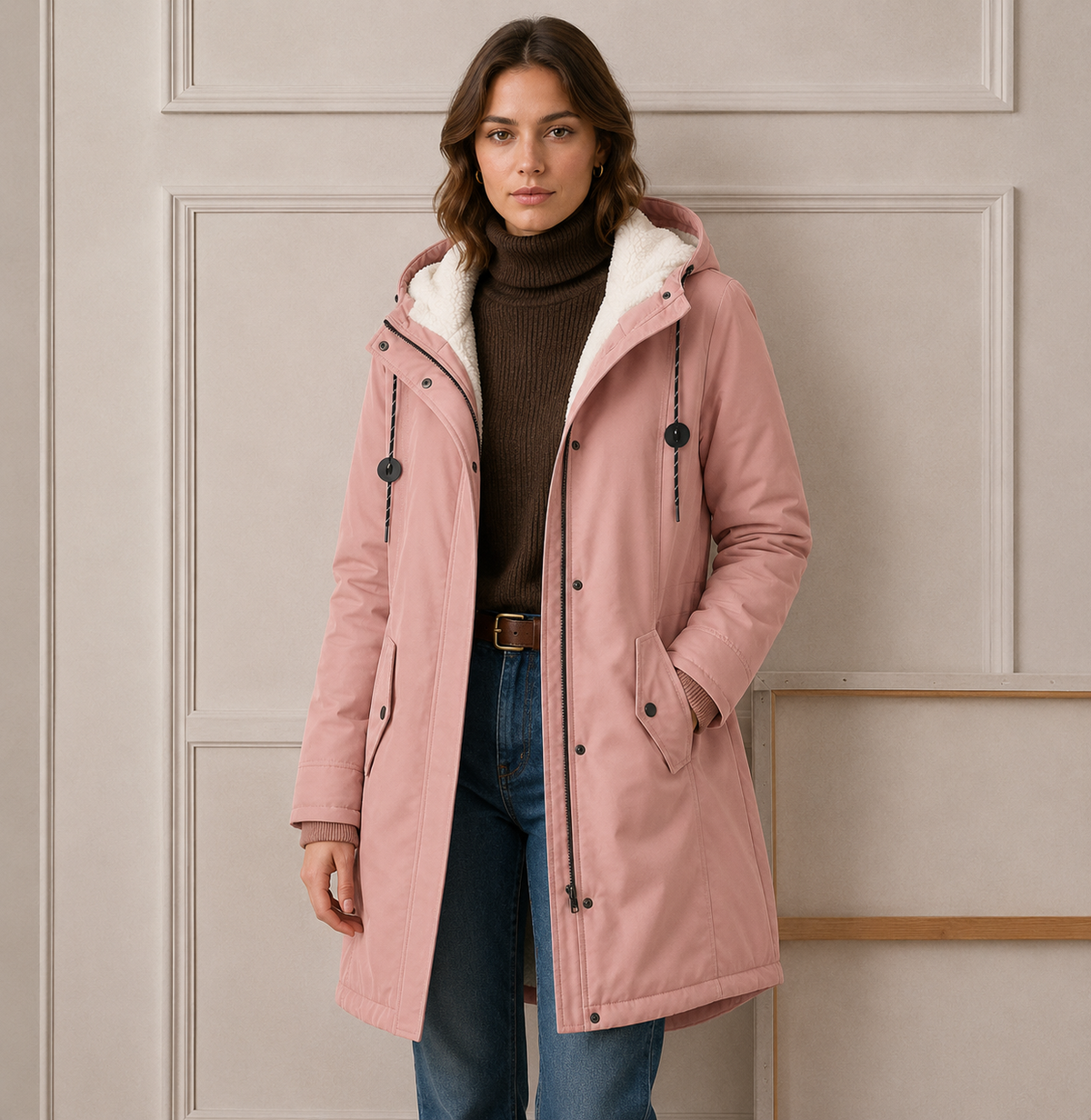 Femme portant un manteau d'hiver matelassé à capuche
