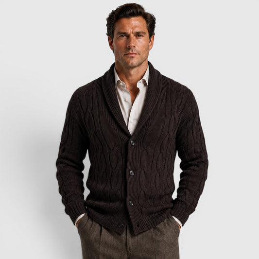 Cardigan homme en maille à col châle - café