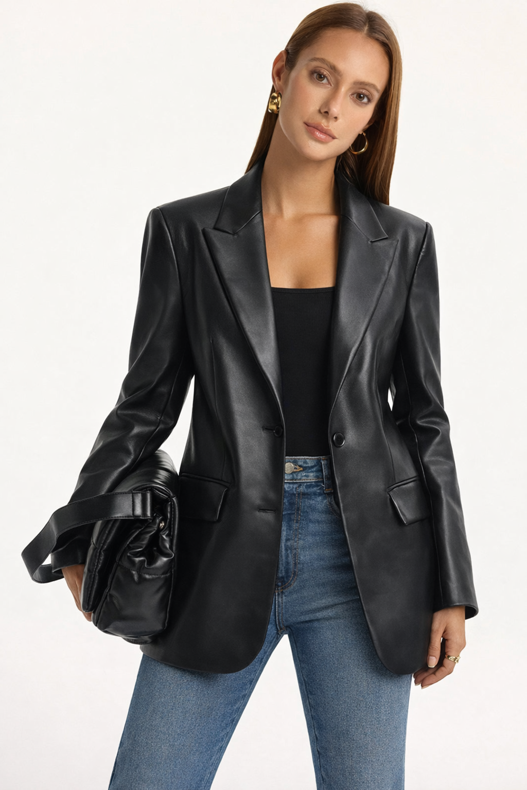 Blazer femme en cuir moderne - noir