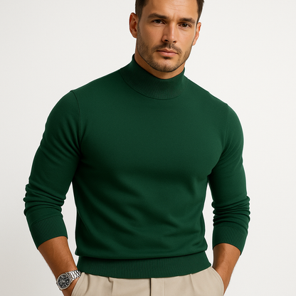 Pull homme en maille fine à col roulé - vert